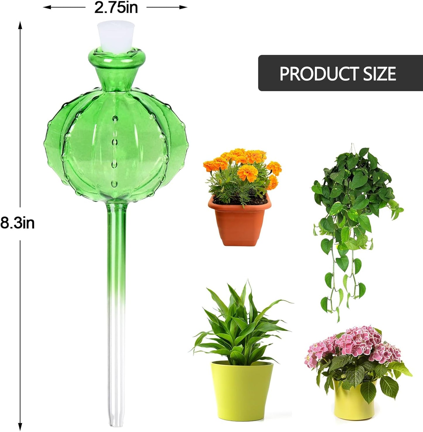 4 PCS Green Glass Self-Watering Globes – Automatic Plant Watering Stakes for Indoor & Outdoor Potted Plants