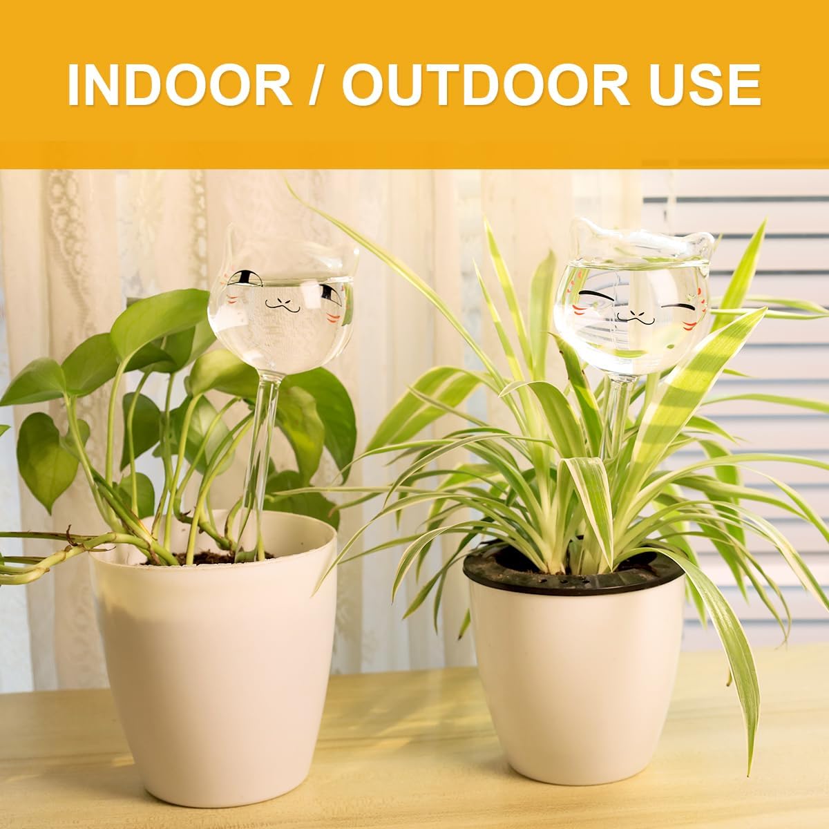 3 PCS Cute Cat Glass Self-Watering Stakes – Cartoon Style Automatic Plant Watering Globes for Indoor & Outdoor Pots