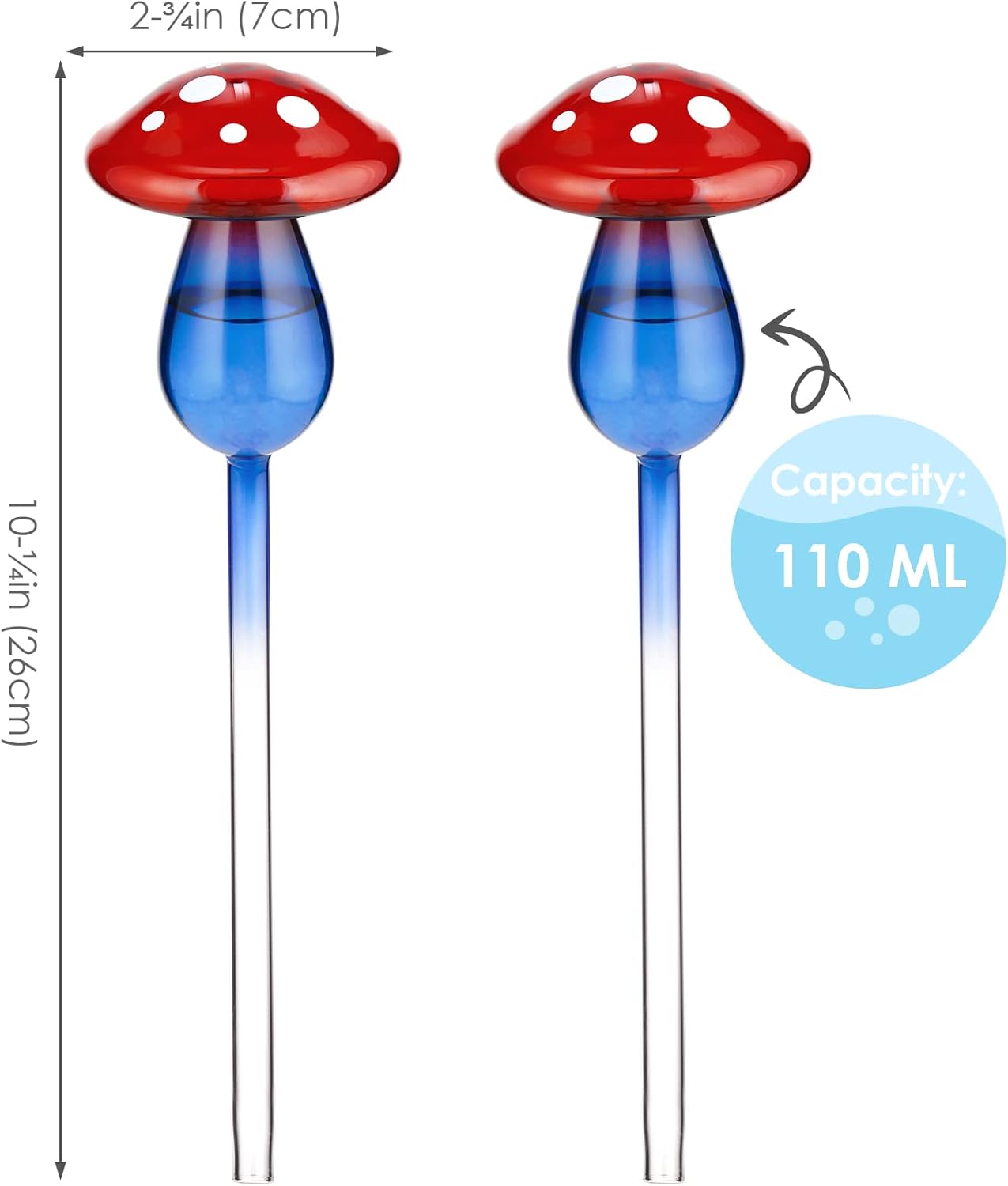 Creative Mushroom-Shaped Glass Plant Watering Globes | Automatic Self-Watering Spikes | 2 Pack