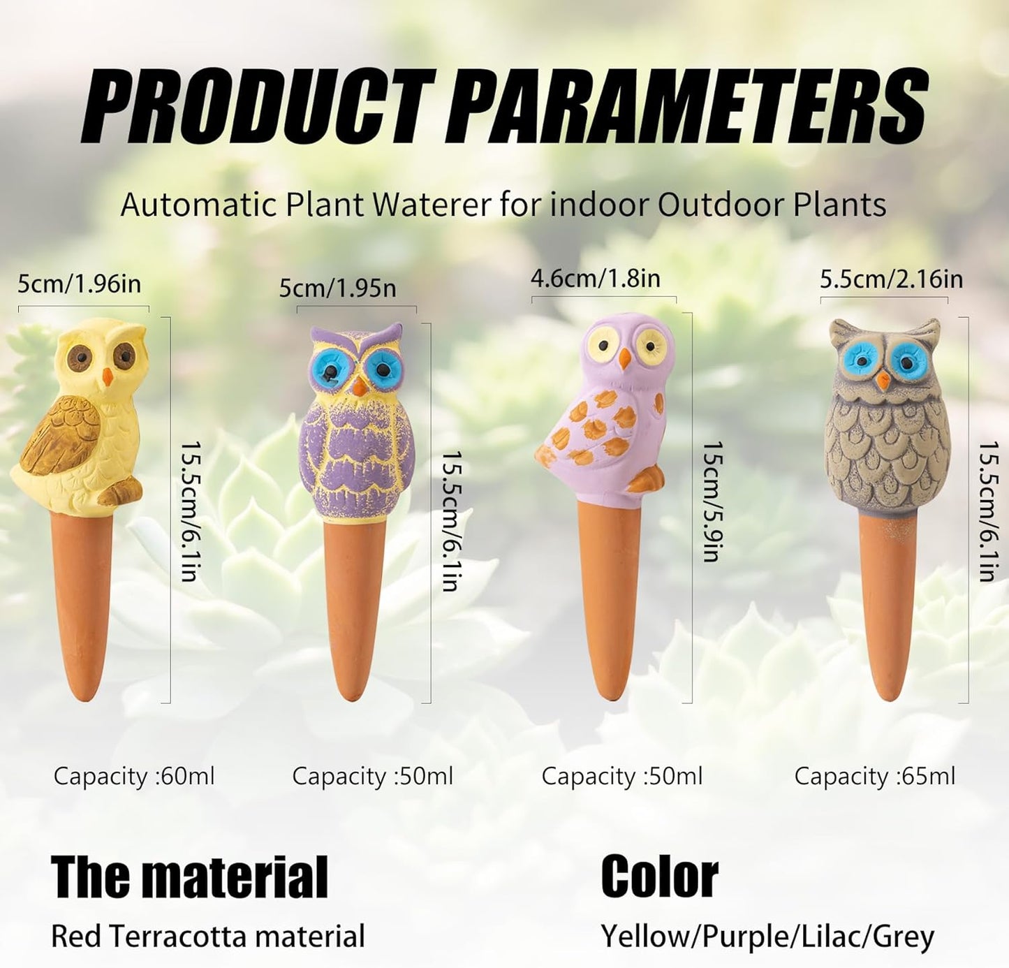 Owl-Shaped Terracotta Self-Watering Spikes | Decorative Automatic Plant Waterer | 4 Pack