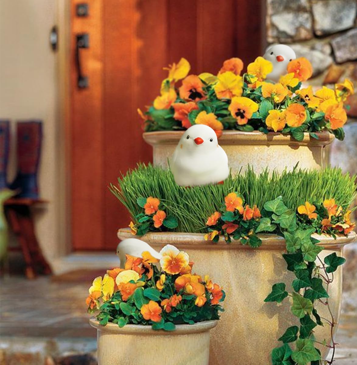 4 PCS Cute Bird Design Self-Watering Stakes – Ceramic Plant Watering Globes for Indoor & Outdoor Pots