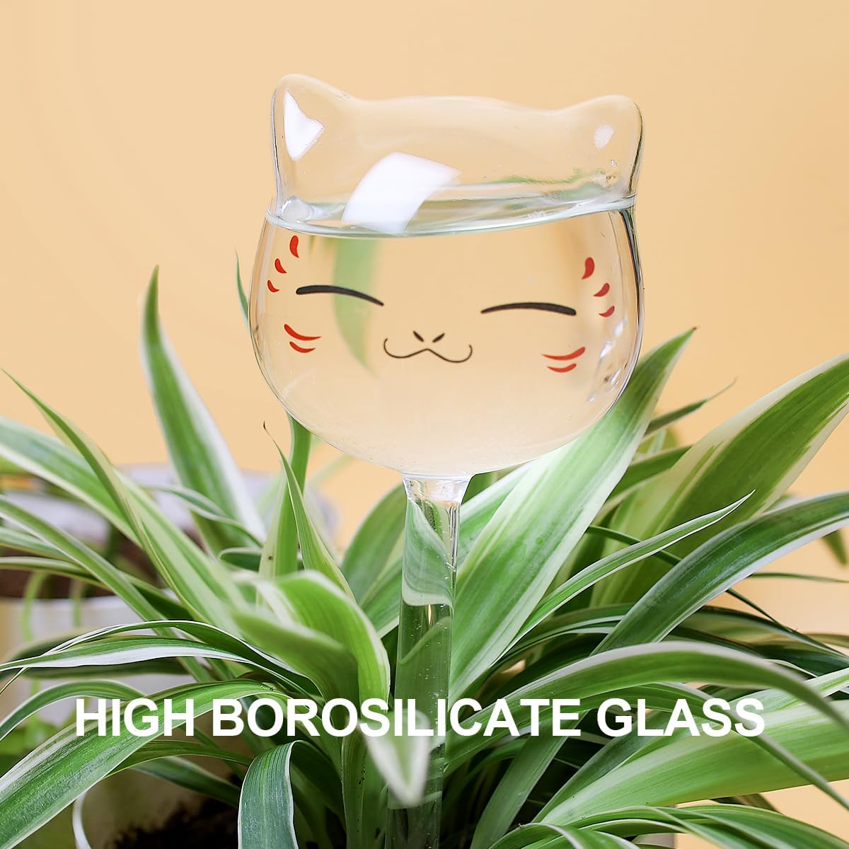 3 PCS Cute Cat Glass Self-Watering Stakes – Cartoon Style Automatic Plant Watering Globes for Indoor & Outdoor Pots
