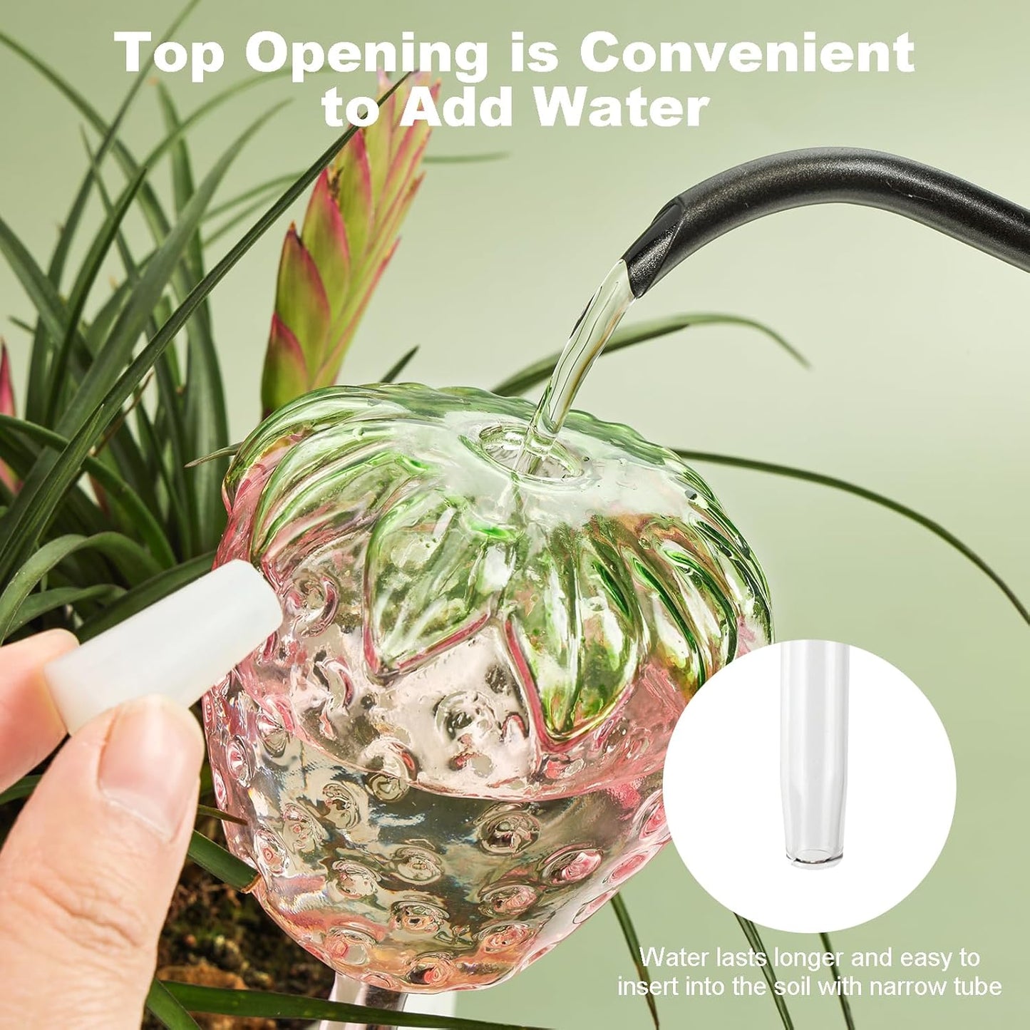 Strawberry Shaped Glass Plant Watering Globes | Automatic Self-Watering Bulbs | 2 Pack