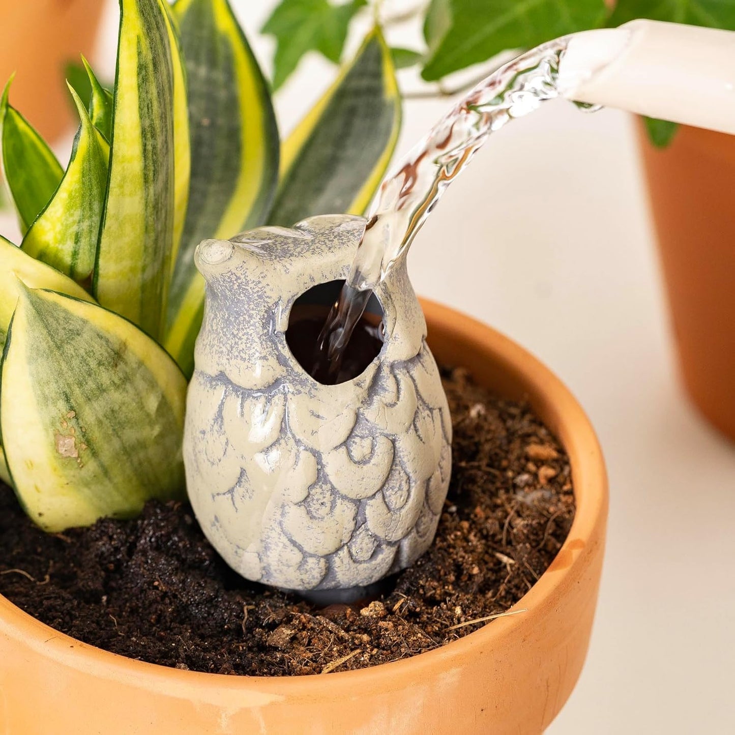 Owl-Shaped Terracotta Self-Watering Spikes | Decorative Automatic Plant Waterer | 4 Pack