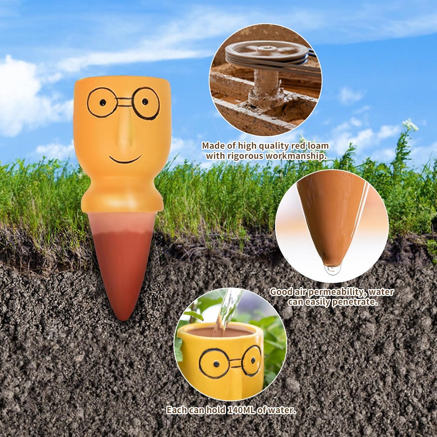 4 PCS Creative Face Design Plant Watering Globes – Colorful Ceramic Self-Watering Stakes for Indoor & Outdoor Gardening