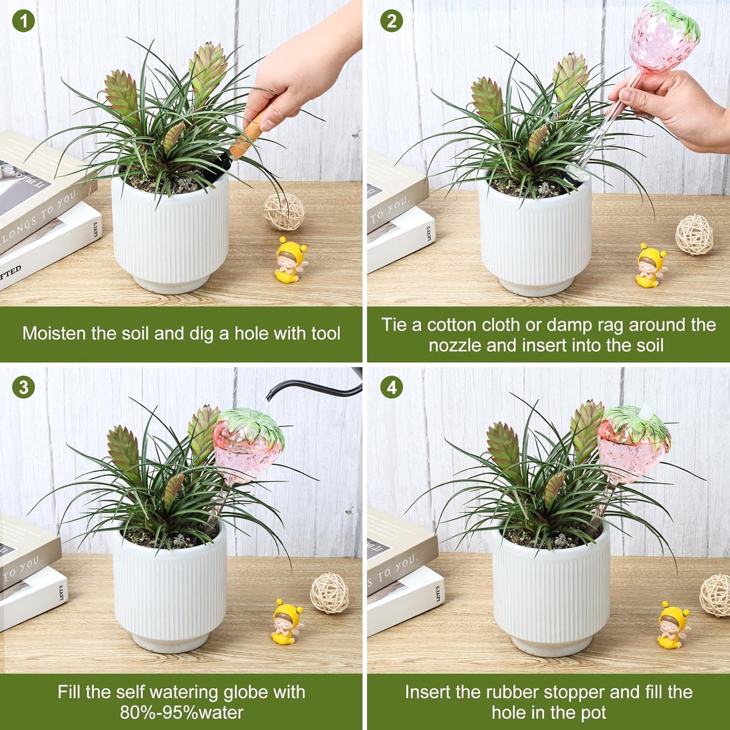 Strawberry Shaped Glass Plant Watering Globes | Automatic Self-Watering Bulbs | 2 Pack