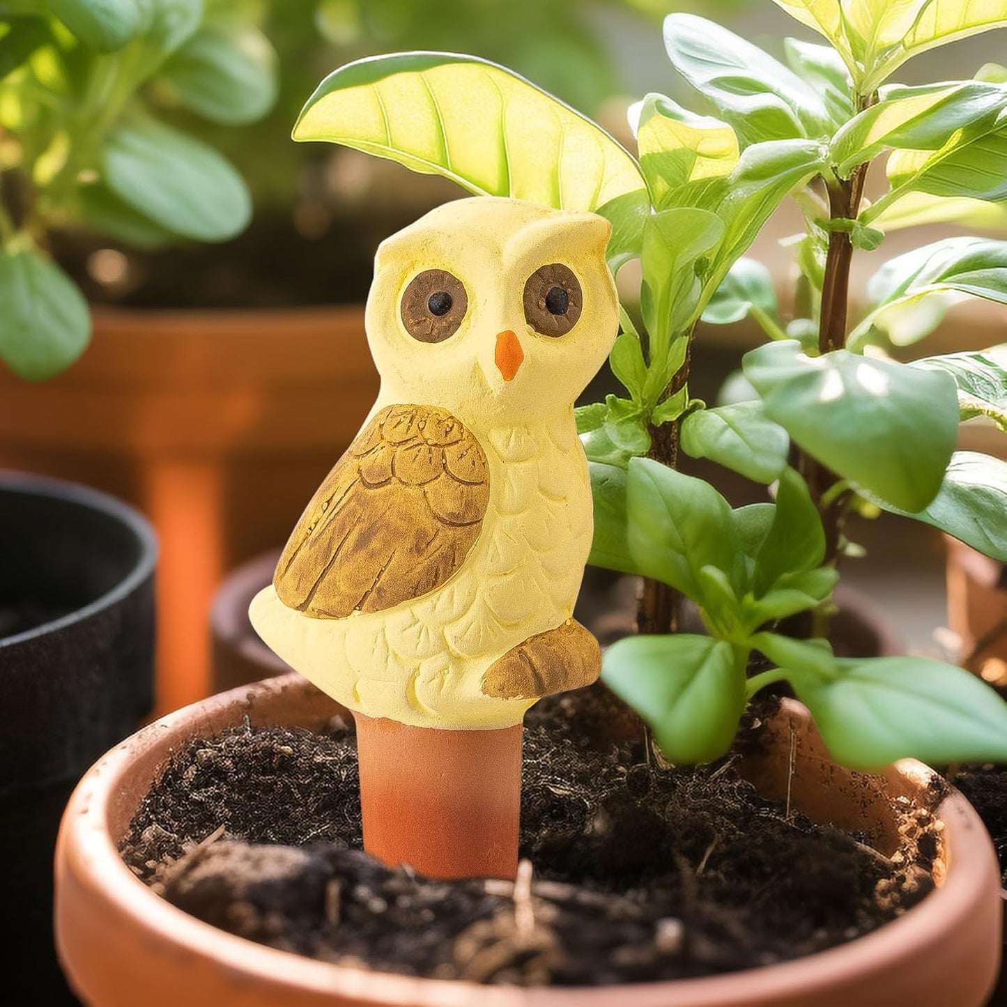 Owl-Shaped Terracotta Self-Watering Spikes | Decorative Automatic Plant Waterer | 4 Pack