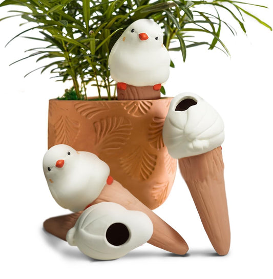 4 PCS Cute Bird Design Self-Watering Stakes – Ceramic Plant Watering Globes for Indoor & Outdoor Pots