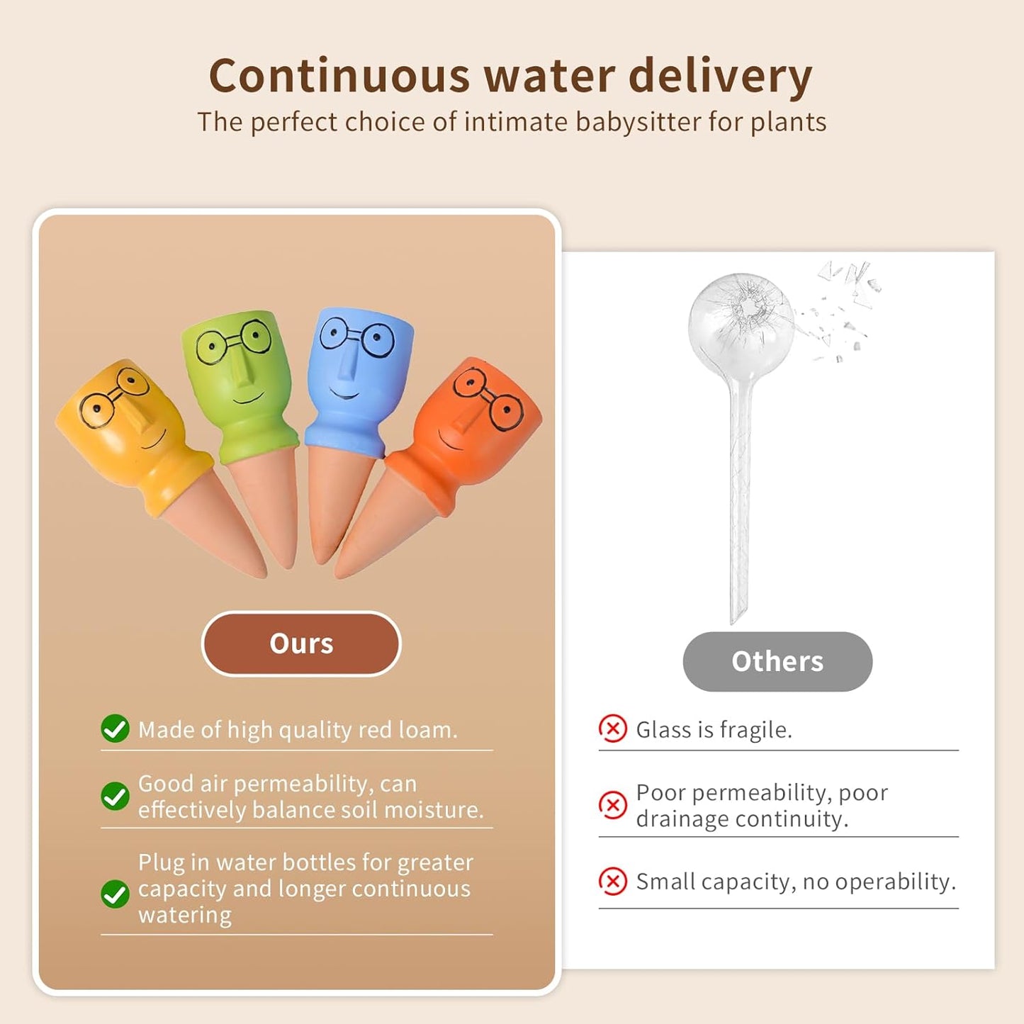 4 PCS Creative Face Design Plant Watering Globes – Colorful Ceramic Self-Watering Stakes for Indoor & Outdoor Gardening