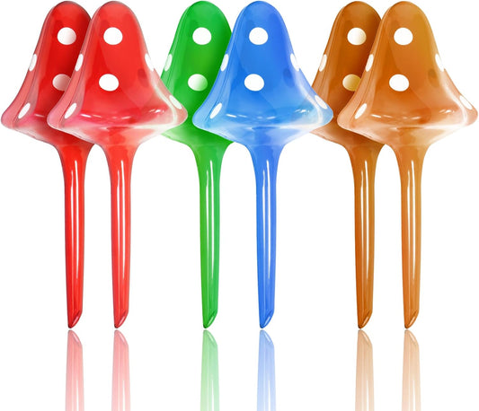 6 PCS Mushroom Shaped Glass Self-Watering Stakes – Colorful Automatic Plant Watering Globes for Indoor & Outdoor Gardening