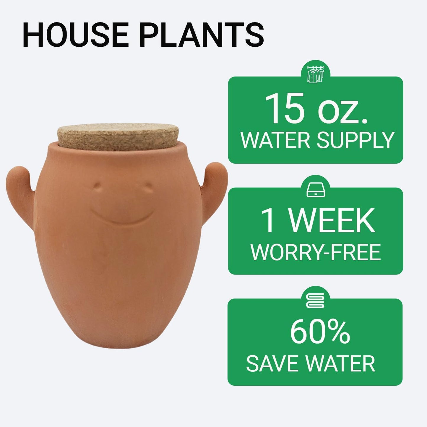 4 PCS Smiley Face Ceramic Self-Watering Pots with Cork Lids – Automatic Plant Irrigation Stakes for Indoor & Outdoor Gardening