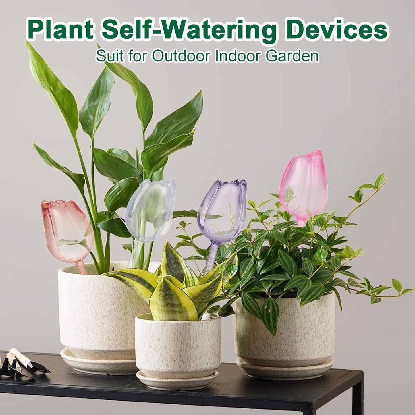 4-Pack Tulip-Shaped Self-Watering Globes (Random Colors) – Automatic Plant Watering Stakes for Indoor & Outdoor Use