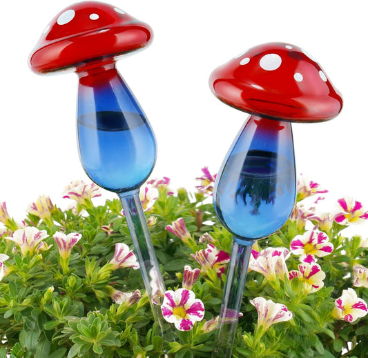 Creative Mushroom-Shaped Glass Plant Watering Globes | Automatic Self-Watering Spikes | 2 Pack