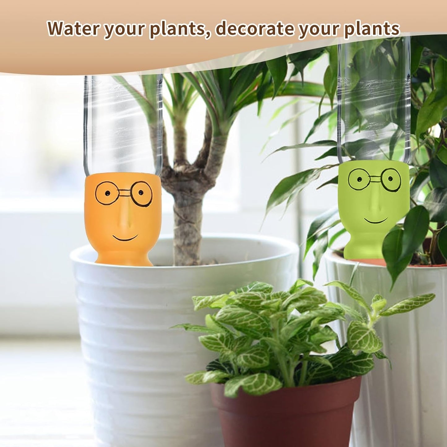 4 PCS Creative Face Design Plant Watering Globes – Colorful Ceramic Self-Watering Stakes for Indoor & Outdoor Gardening