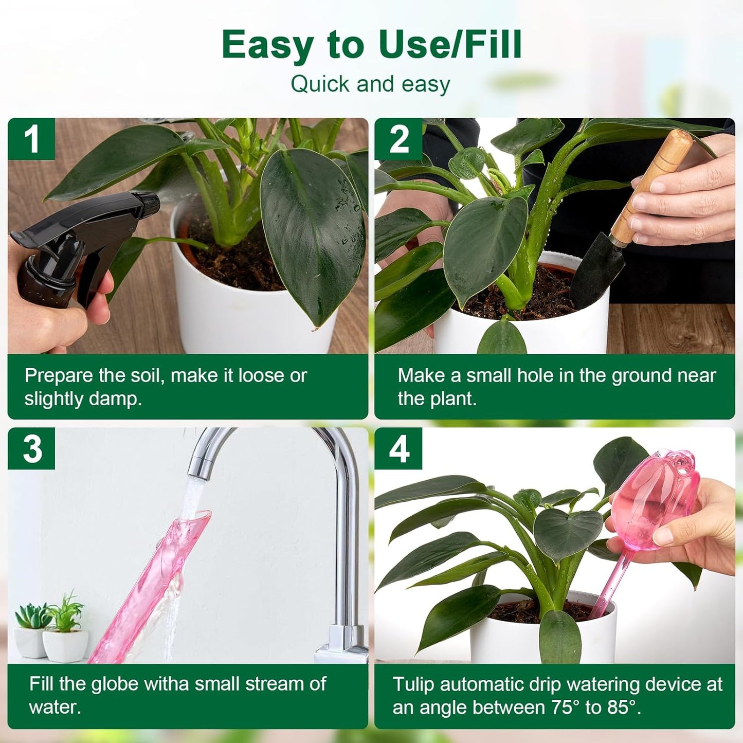 4-Pack Tulip-Shaped Self-Watering Globes (Random Colors) – Automatic Plant Watering Stakes for Indoor & Outdoor Use
