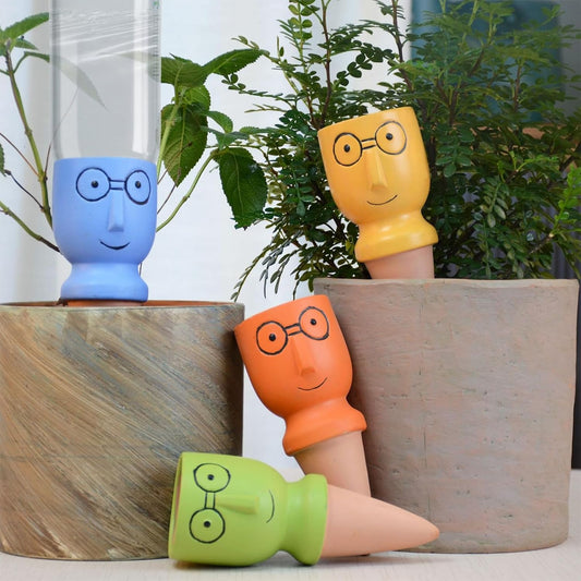 4 PCS Creative Face Design Plant Watering Globes – Colorful Ceramic Self-Watering Stakes for Indoor & Outdoor Gardening