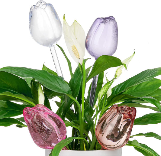 4-Pack Tulip-Shaped Self-Watering Globes (Random Colors) – Automatic Plant Watering Stakes for Indoor & Outdoor Use