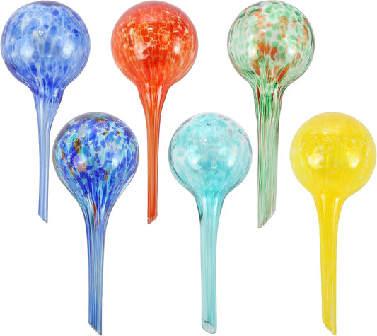 Colored Glass Plant Watering Globes | Automatic Self-Watering Bulbs | 6 Pack