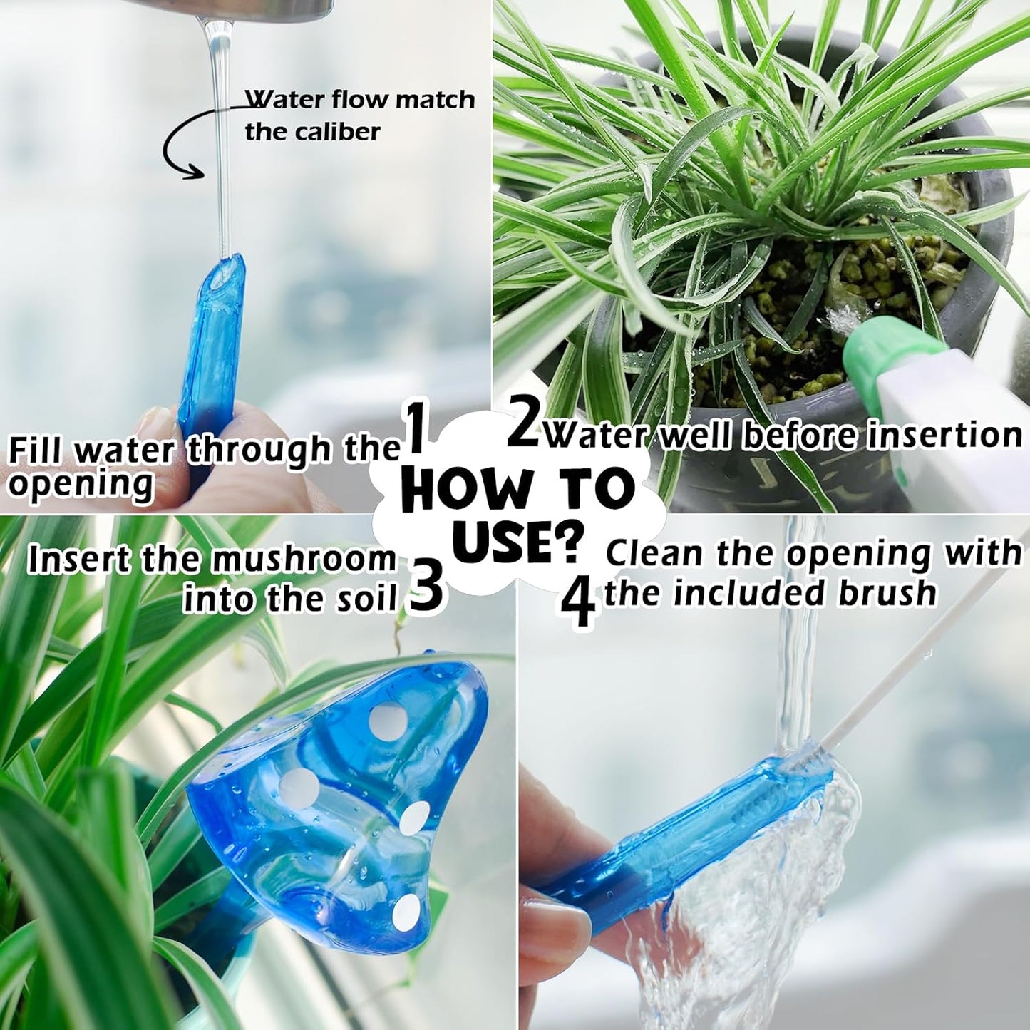 6 PCS Mushroom Shaped Glass Self-Watering Stakes – Colorful Automatic Plant Watering Globes for Indoor & Outdoor Gardening