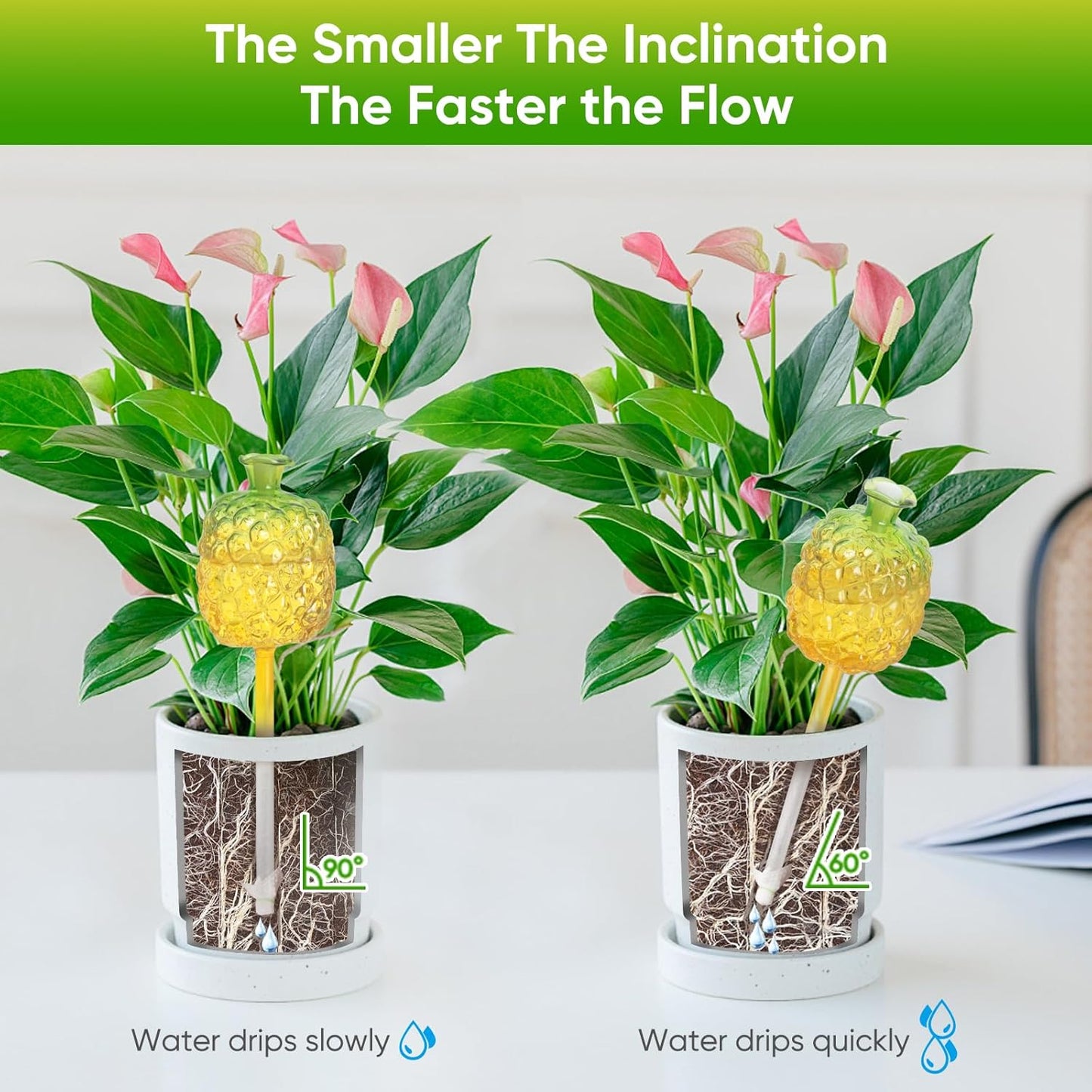 3 PCS Pineapple Shaped Glass Self-Watering Stakes – Large Capacity 270ml Automatic Plant Watering Globes for Indoor & Outdoor Gardening