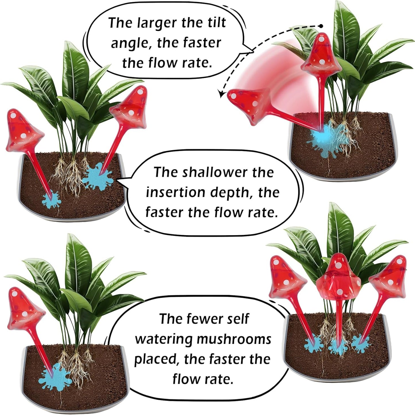 6 PCS Mushroom Shaped Glass Self-Watering Stakes – Colorful Automatic Plant Watering Globes for Indoor & Outdoor Gardening