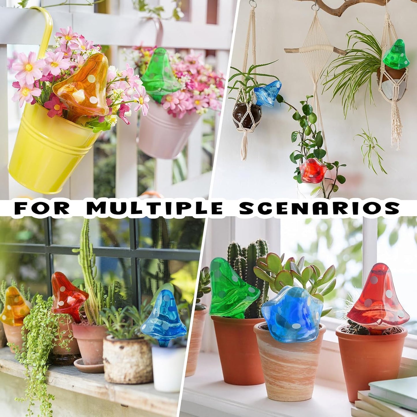 6 PCS Mushroom Shaped Glass Self-Watering Stakes – Colorful Automatic Plant Watering Globes for Indoor & Outdoor Gardening