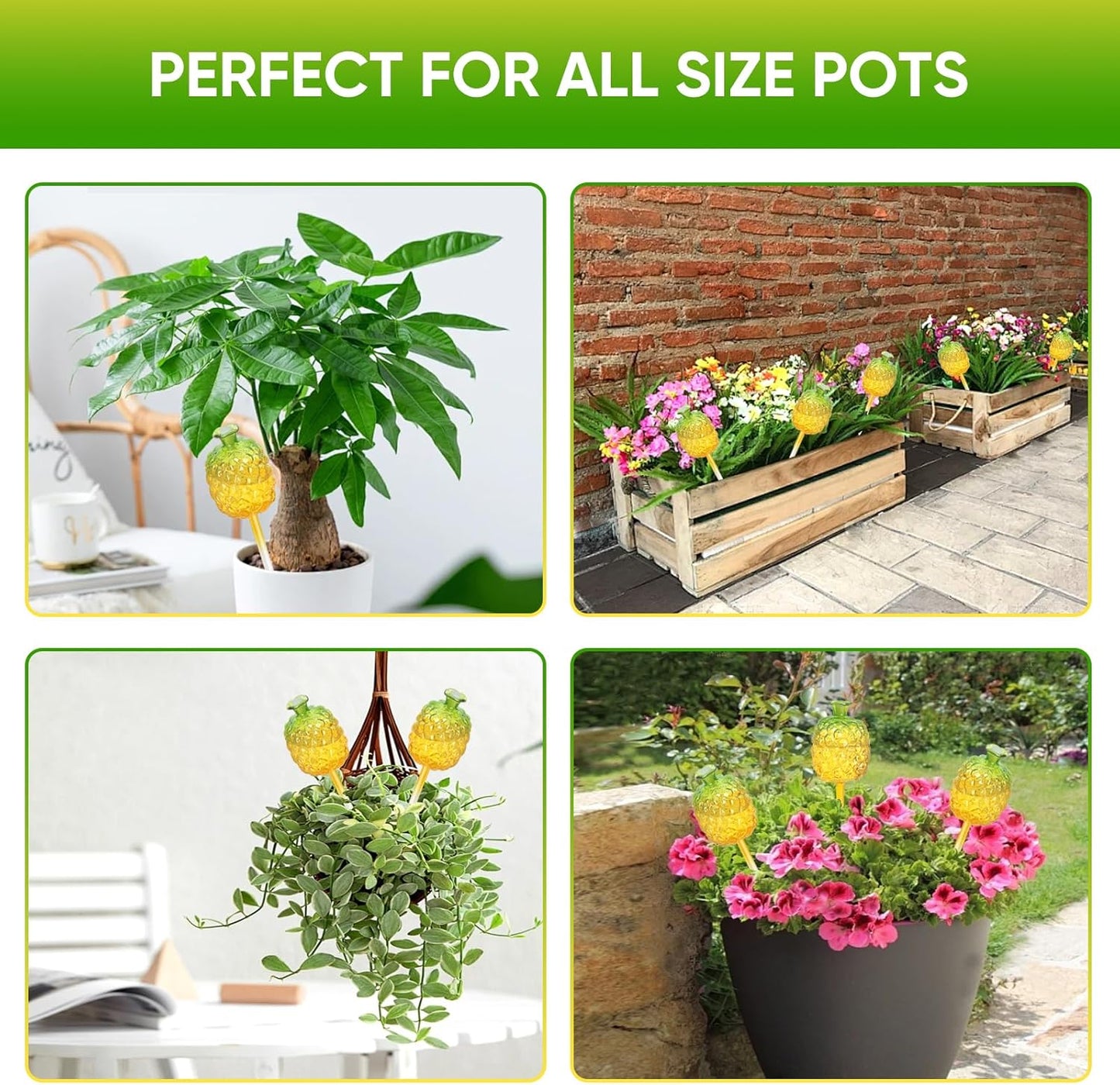 3 PCS Pineapple Shaped Glass Self-Watering Stakes – Large Capacity 270ml Automatic Plant Watering Globes for Indoor & Outdoor Gardening